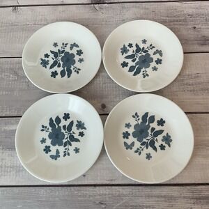4 Pioneer Woman Corelle Evie Blue Appetizer Bread Plates 6.75" White Floral #2